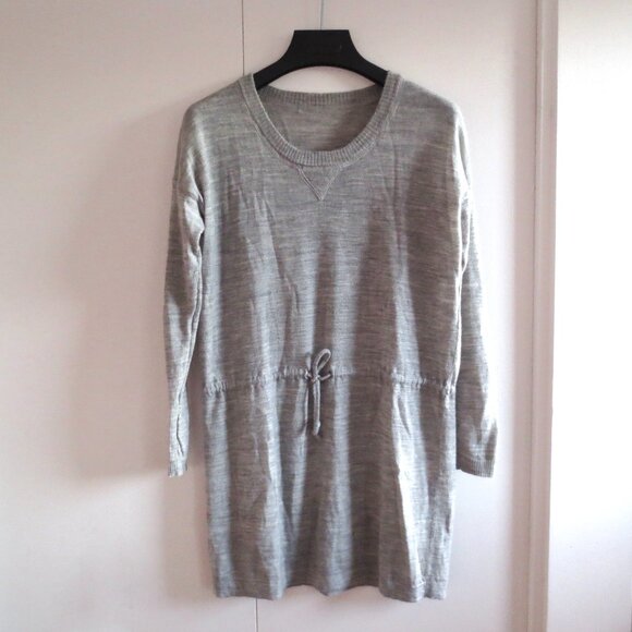 Club Monaco Heather Grey Merino Wool Lightweight Tunic Drawstring Sweater Top - Picture 2 of 6